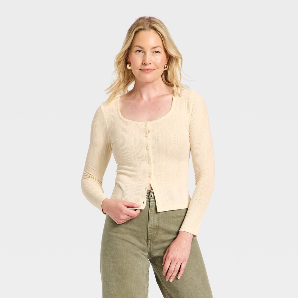 Women's Button-Down Knit Cardigan - Universal Thread™ Cream L